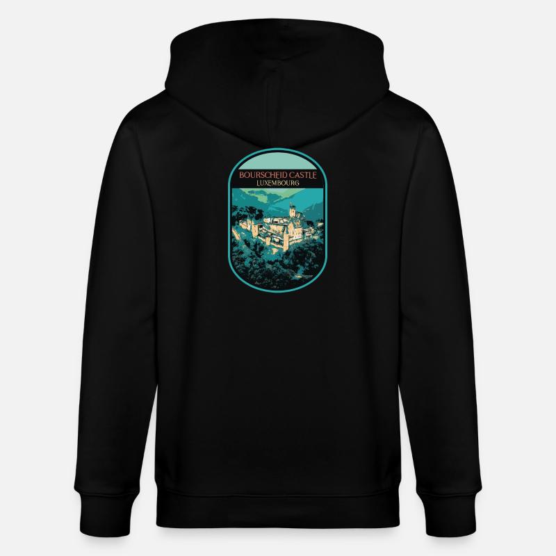 Schloss Bourscheid bestaunen - Stanley/Stella Unisex Bio-Kapuzenjacke CULTIVATOR  - Schwarz
