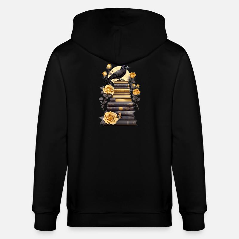 Bücherstapel mit Rabe - Stanley/Stella Unisex Bio-Kapuzenjacke CULTIVATOR - Schwarz