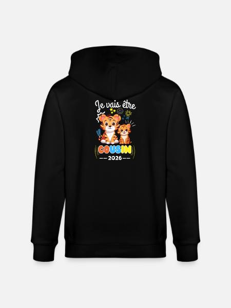 Będę kuzynką 2026 Ogłoszenie ciąży Tigera - Ekologiczna rozpinana bluza z kapturem typu unisex Stanley/Stella CULTIVATOR  - czarny