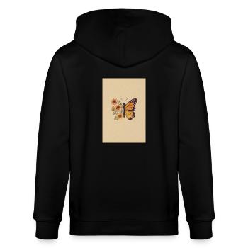 Schmetterling Sonnenblumen - Stanley/Stella Unisex Bio-Kapuzenjacke CULTIVATOR  - Schwarz - Hinten - Anna (173cm)