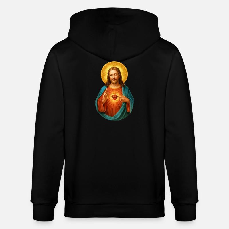 Zwinkernder Jesus Herz Jesu Strahlendes Heilsbild - Stanley/Stella Unisex Bio-Kapuzenjacke CULTIVATOR  - Schwarz