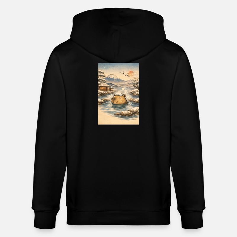 Onsen Capybara im Winterwald - Stanley/Stella Unisex Bio-Kapuzenjacke CULTIVATOR  - Schwarz
