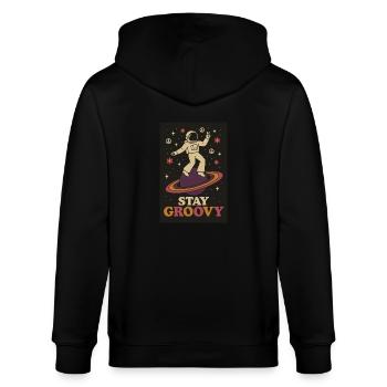 Groovy Galaxy – Tanz auf Saturn - Stanley/Stella Unisex Bio-Kapuzenjacke CULTIVATOR  - Schwarz - Hinten - Anna (173cm)