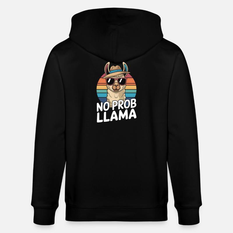 No Prob Lama Retro Sunburst Design - Veste à capuche bio CULTIVATOR Stanley/Stella Unisexe - noir