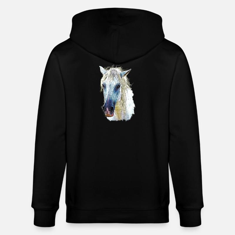 Cheval camarguais en Pastel Fluide - Veste à capuche bio CULTIVATOR Stanley/Stella Unisexe - noir