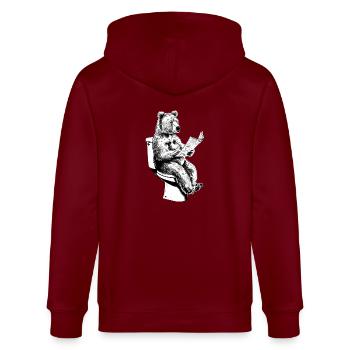 Bär beim Lesen auf der Toilette – Schwarz-Weiß - Stanley/Stella Unisex Bio-Kapuzenjacke CULTIVATOR  - Burgunderrot - Hinten - Anna (173cm)