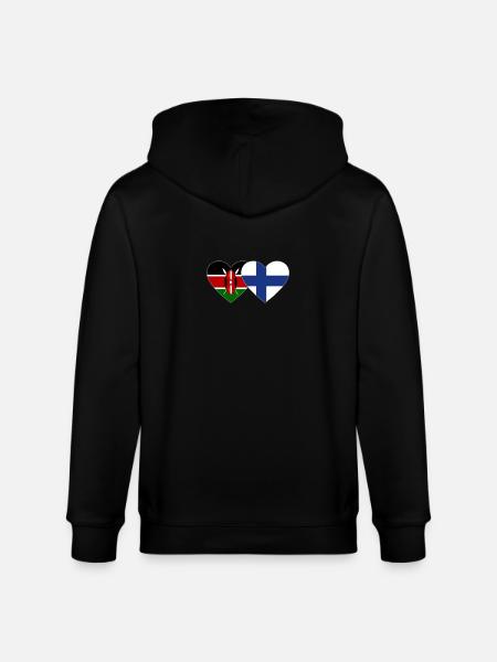 Kenya Finland Flag Heart - Stanley/Stella CULTIVATOR  Unisex Organic Hooded Jacket - black
