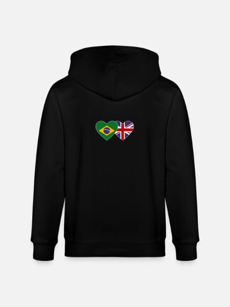 Brazil England Flag Heart - Stanley/Stella CULTIVATOR Unisex Organic Hooded Jacket - black