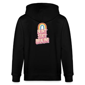 Bunt_statt_Braun - Stanley/Stella Unisex Bio-Kapuzenjacke CULTIVATOR  - Schwarz - Hinten - Anna (173cm)