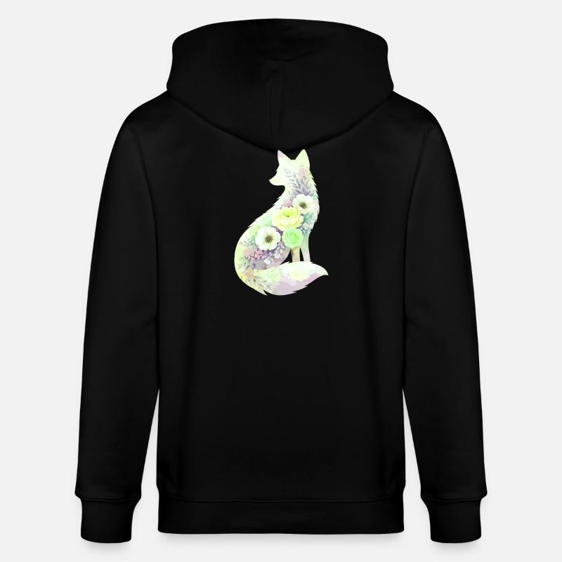 Fuchs Silhouette Aquarell Blumen - Stanley/Stella Unisex Bio-Kapuzenjacke CULTIVATOR  - Schwarz