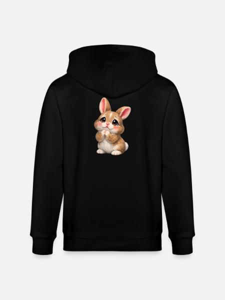 Cute Rabbit: Loving Cuddle - Stanley/Stella CULTIVATOR  Unisex Organic Hooded Jacket - black