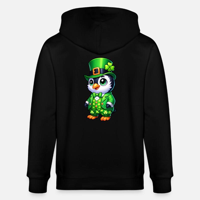 Mignon Dessin Animé Pingouin Saint-Patrick - Veste à capuche bio CULTIVATOR Stanley/Stella Unisexe - noir
