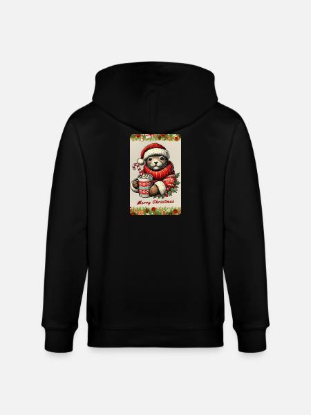 Christmas otter with hot chocolate - Stanley/Stella CULTIVATOR  Unisex Organic Hooded Jacket - black