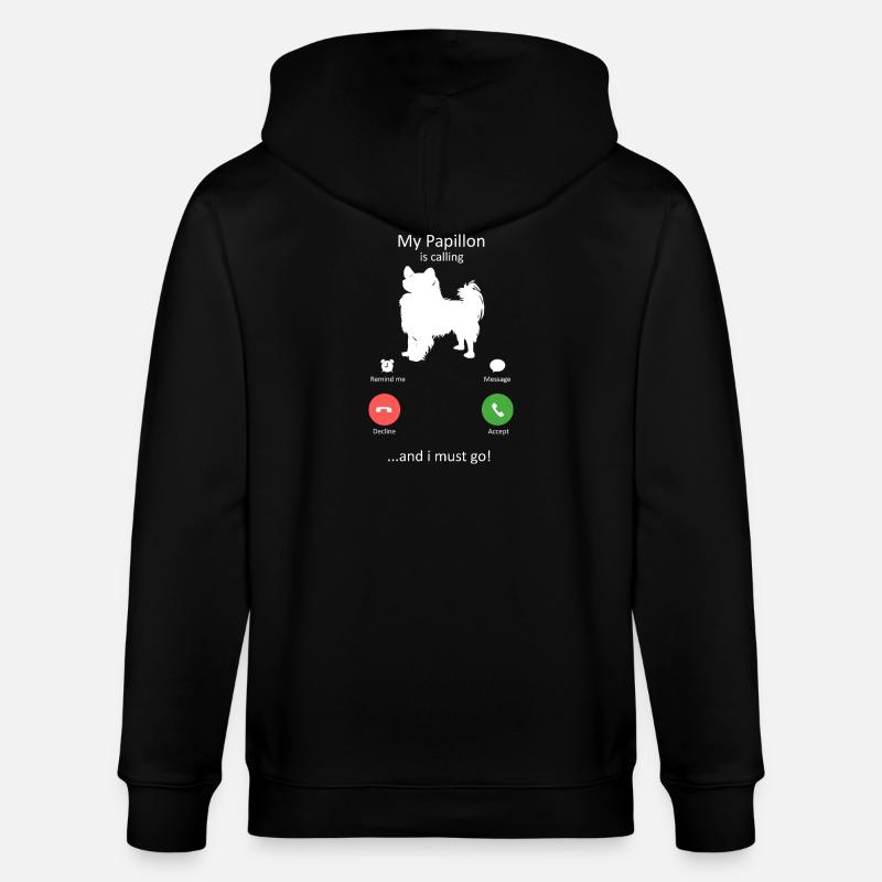 Papillon Dog Calling Smartphone Interface - Stanley/Stella CULTIVATOR  Unisex Organic Hooded Jacket - black