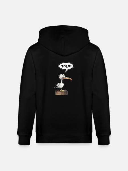 Seagull Speech Bubble Yolo - Stanley/Stella CULTIVATOR Unisex Organic Hooded Jacket - black