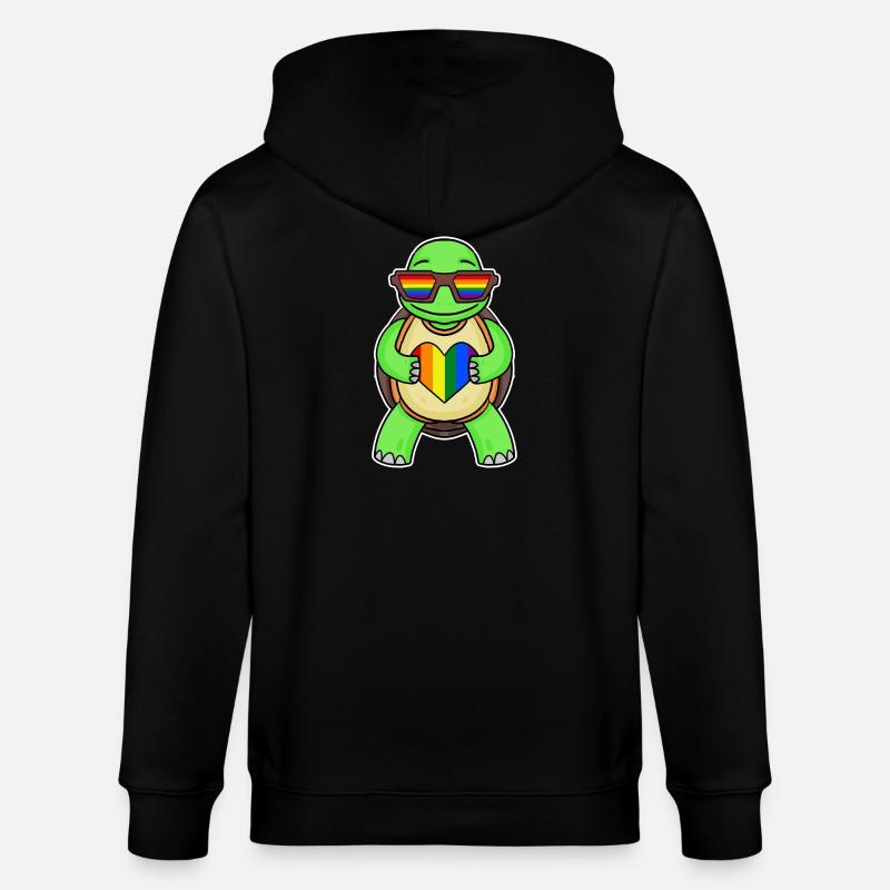 Rainbow Turtle - Stanley/Stella CULTIVATOR Unisex Organic Hooded Jacket - black