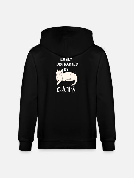 Easily distracted by Cats - Stanley/Stella CULTIVATOR  Unisex Organic Hooded Jacket - black