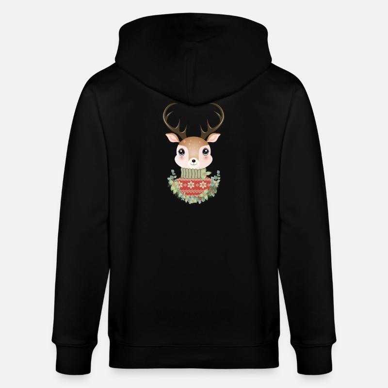niedlicher Hirsch mit Pullover und Weihnachtskranz - Stanley/Stella Unisex Bio-Kapuzenjacke CULTIVATOR  - Schwarz