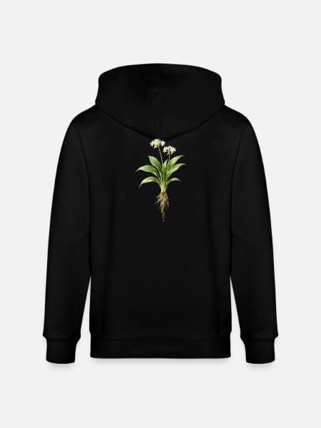 Wild Garlic Plant Botanical Design - Stanley/Stella CULTIVATOR  Unisex Organic Hooded Jacket - black
