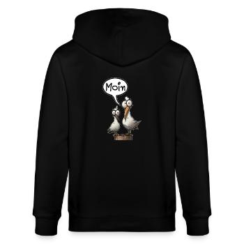 Möwe Möwen Spruch Moin Norddeutschland - Stanley/Stella Unisex Bio-Kapuzenjacke CULTIVATOR  - Schwarz - Hinten - Anna (173cm)