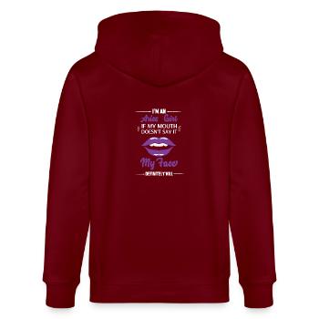 Signe du zodiaque Bélier - Veste à capuche bio CULTIVATOR Stanley/Stella Unisexe - bordeaux - Dos - Anna (173cm)