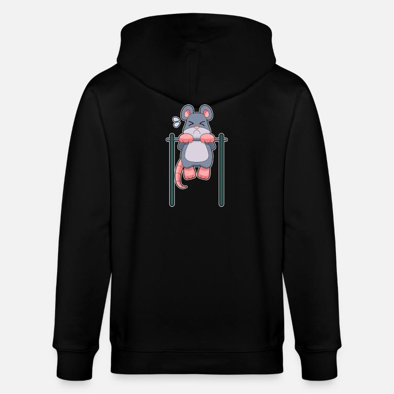 Mouse Bodybuilder Pull-Up Fitness - Stanley/Stella CULTIVATOR  Unisex Organic Hooded Jacket - black