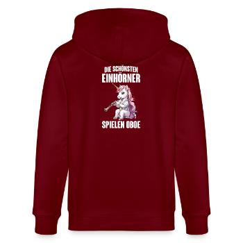 Die schönsten Einhörner spielen Oboe für Oboistin - Stanley/Stella Unisex Bio-Kapuzenjacke CULTIVATOR  - Burgunderrot - Hinten - Anna (173cm)