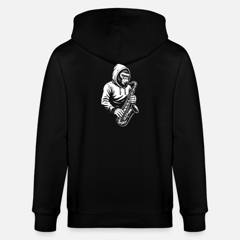 Affe im Kapuzenpullover Saxophon Design - Stanley/Stella Unisex Bio-Kapuzenjacke CULTIVATOR - Schwarz