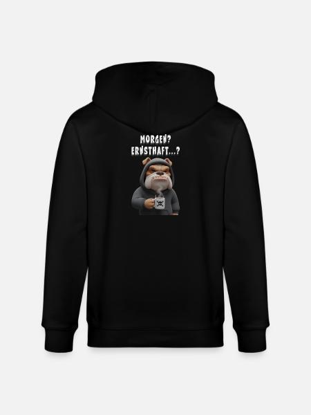 Grumpy Bulldog with Coffee Saying - Stanley/Stella CULTIVATOR  Unisex Organic Hooded Jacket - black