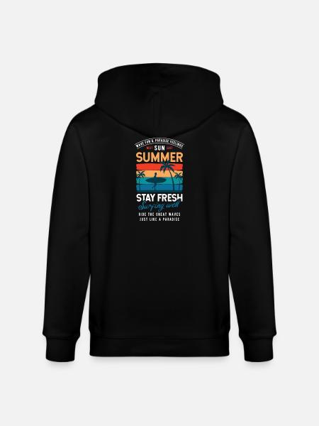 Summer Stay Fresh Surfing Vibes Graphic - Stanley/Stella CULTIVATOR Unisex Organic Hooded Jacket - black
