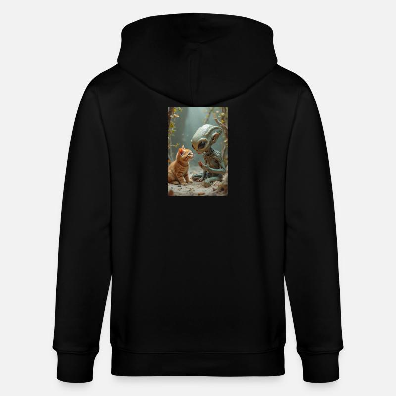 Créature extraterrestre avec chat compagnon - Veste à capuche bio CULTIVATOR Stanley/Stella Unisexe - noir