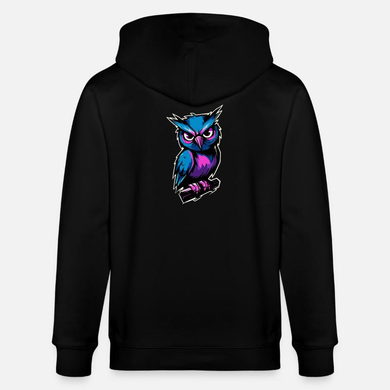 blau lila Eule :) - Stanley/Stella Unisex Bio-Kapuzenjacke CULTIVATOR  - Schwarz