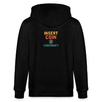 Insérer une pièce de monnaie – Continuer ? - Veste à capuche bio CULTIVATOR Stanley/Stella Unisexe - noir - Dos - Anna (173cm)