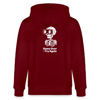 GameOver Skelett VR Motiv - Stanley/Stella Unisex Bio-Kapuzenjacke CULTIVATOR  - Burgunderrot - Hinten - Anna (173cm)