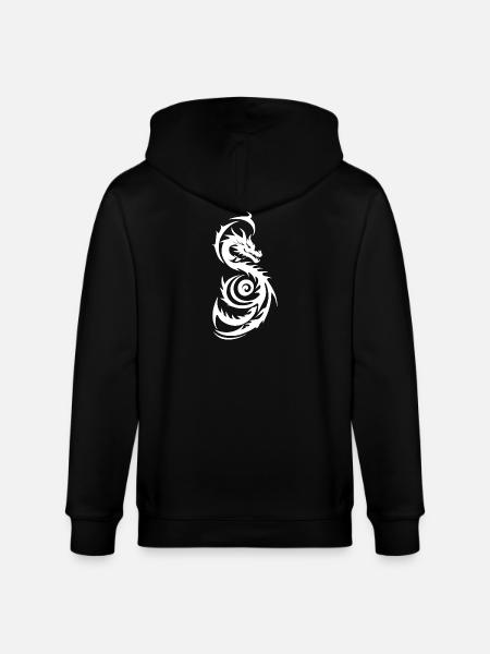 White Tribal Fantasy Dragon - Stanley/Stella CULTIVATOR Unisex Organic Hooded Jacket - black