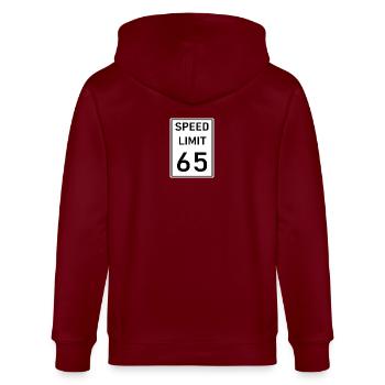 Geschwindigkeitsbeschränkung - Stanley/Stella Unisex Bio-Kapuzenjacke CULTIVATOR  - Burgunderrot - Hinten - Anna (173cm)