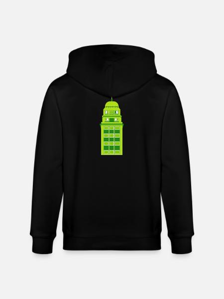 Retro Green Tower Clock - Stanley/Stella CULTIVATOR  Unisex Organic Hooded Jacket - black