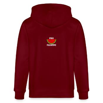 Free palestine - Wassermelone Melone - Stanley/Stella Unisex Bio-Kapuzenjacke CULTIVATOR  - Burgunderrot - Hinten - Anna (173cm)