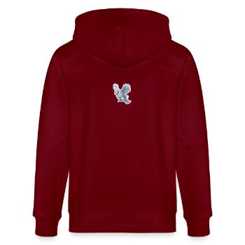 Eulenflug Sticker - Stanley/Stella Unisex Bio-Kapuzenjacke CULTIVATOR  - Burgunderrot - Hinten - Anna (173cm)