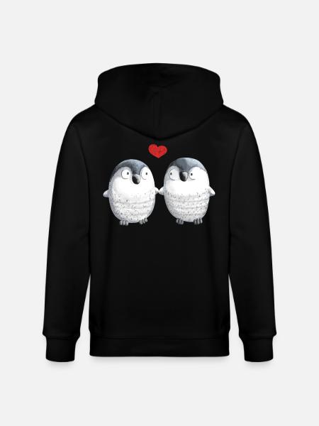Pingouins amoureux - Pingouin - Oiseau - Amour - Coeur - Veste à capuche bio CULTIVATOR Stanley/Stella Unisexe - noir
