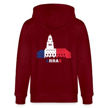 Arras City Skyline France Landmark Map - Stanley/Stella CULTIVATOR  Unisex Organic Hooded Jacket - burgundy - Back - Anna (173cm)