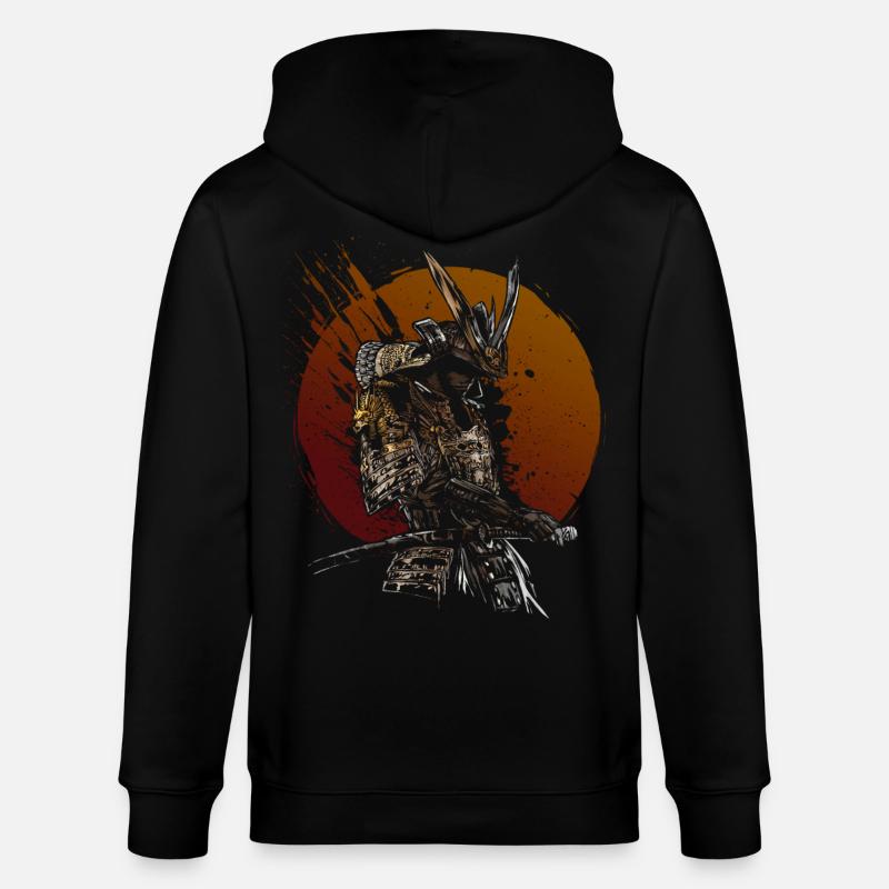 Samurai-Krieger, aufgehende Sonne, Katana-Kunst - Stanley/Stella Unisex Bio-Kapuzenjacke CULTIVATOR - Schwarz