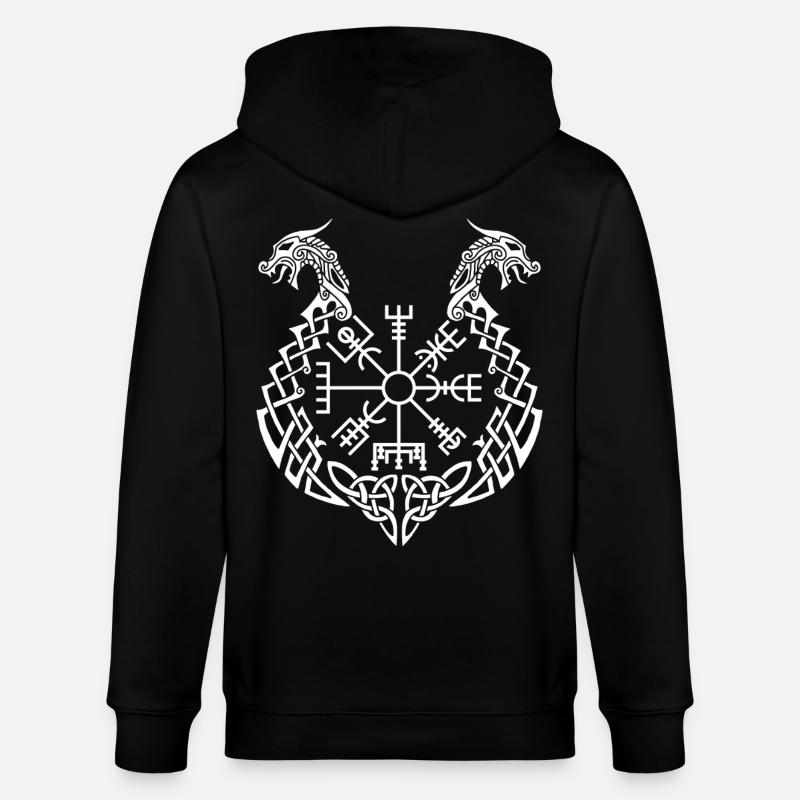 Weißer Drache und Wikingerkompass - Stanley/Stella Unisex Bio-Kapuzenjacke CULTIVATOR  - Schwarz
