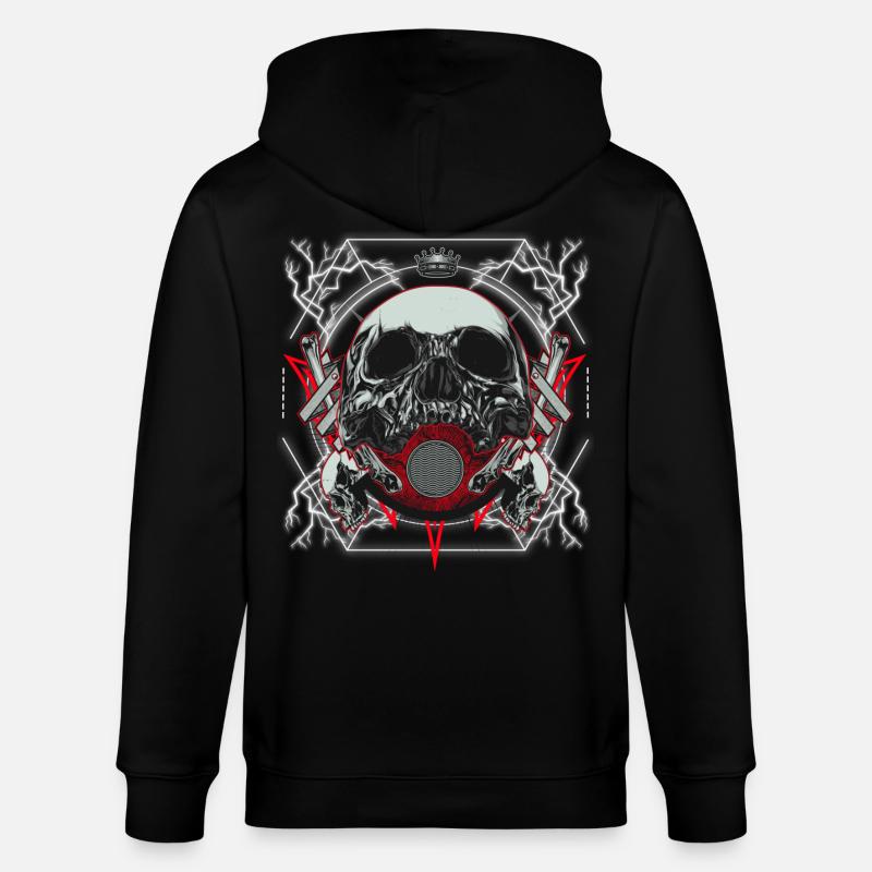 Skull Artwork with Lightning - Stanley/Stella CULTIVATOR Unisex Organic Hooded Jacket - black