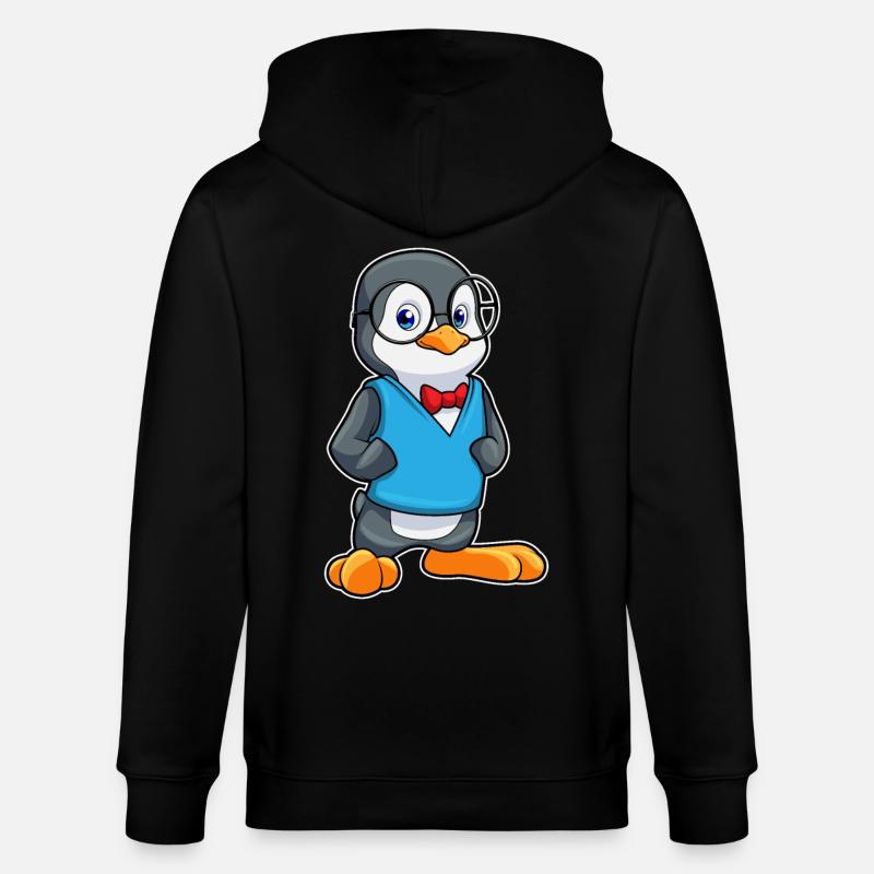 Pinguin als Nerd mit Brille - Stanley/Stella Unisex Bio-Kapuzenjacke CULTIVATOR  - Schwarz