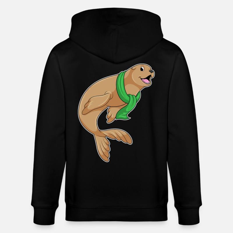 Seehund mit Schal - Stanley/Stella Unisex Bio-Kapuzenjacke CULTIVATOR  - Schwarz