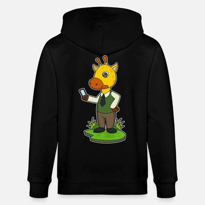 Giraffe mit Handy - Stanley/Stella Unisex Bio-Kapuzenjacke CULTIVATOR  - Schwarz