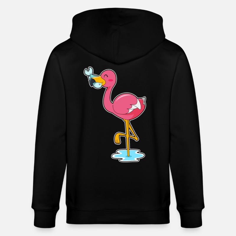 Flamingo mit Fisch - Stanley/Stella Unisex Bio-Kapuzenjacke CULTIVATOR  - Schwarz