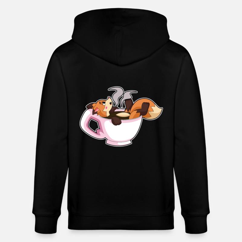 Fuchs mit Tasse Kaffee - Stanley/Stella Unisex Bio-Kapuzenjacke CULTIVATOR  - Schwarz
