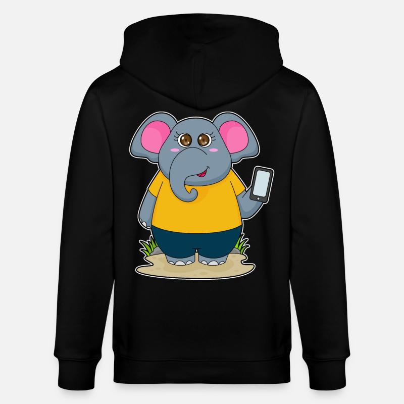 Elefant mit Handy - Stanley/Stella Unisex Bio-Kapuzenjacke CULTIVATOR  - Schwarz
